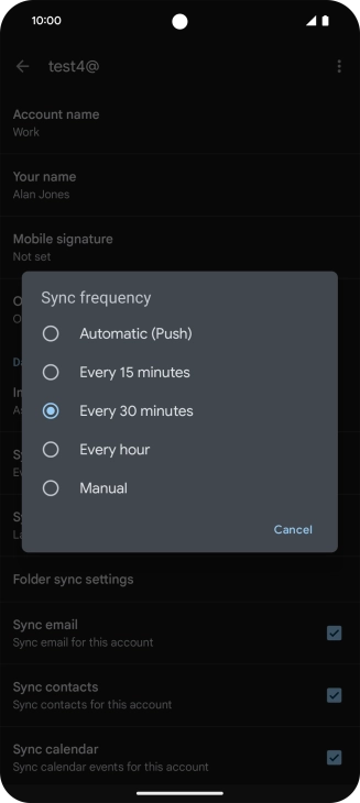 Press the required setting.