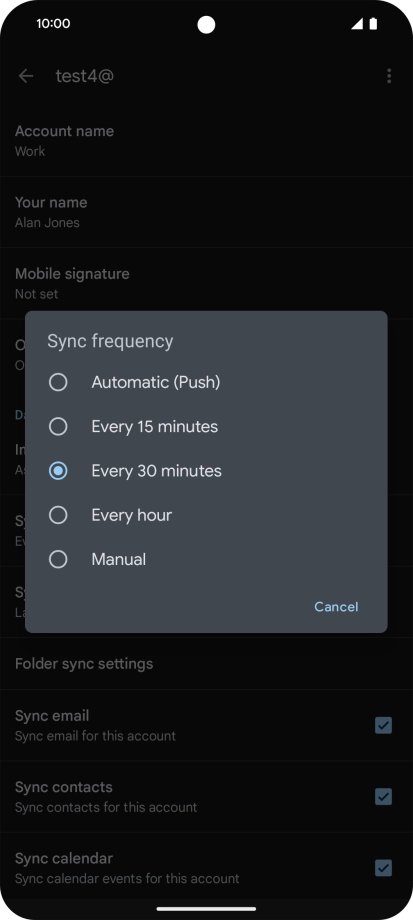 Press the required setting.