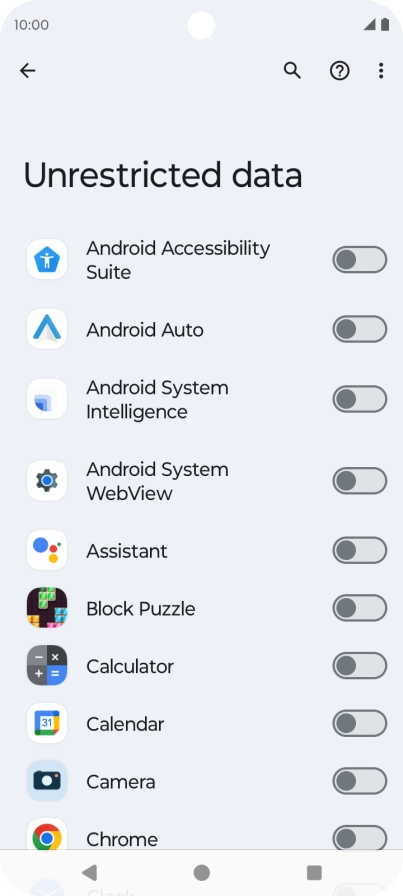 Press the indicators next to the required apps to turn the function on or off.