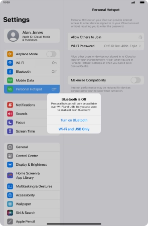 If Wi-Fi is turned on, press Wi-Fi and USB Only.