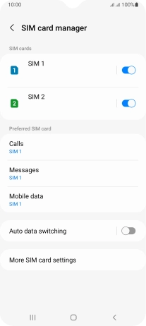 Press the indicator next to the required SIM to turn use of the SIM on or off.