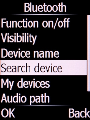 Select Search device and press the Left selection key. Select Search device and press the Left selection key.