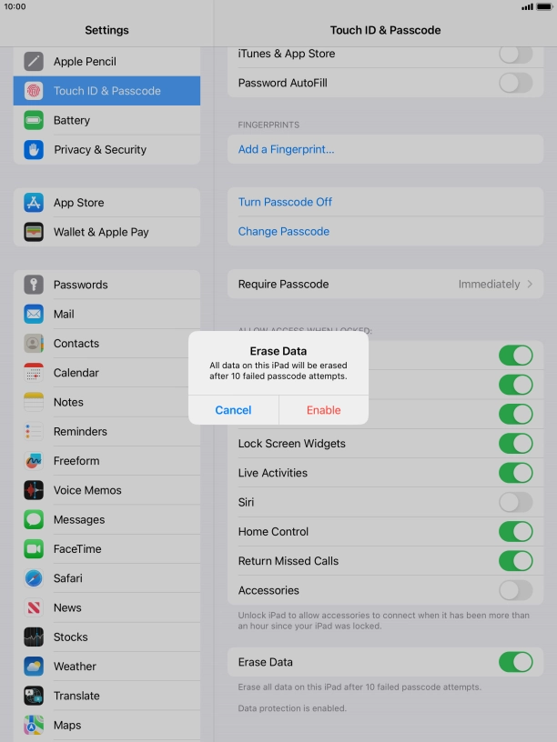 If you turn on the function, press Enable.