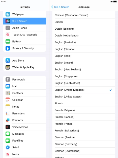Press the required language.