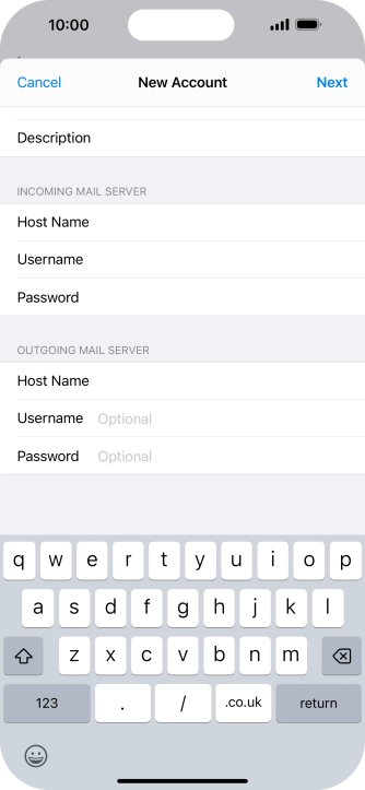 Press Username and key in the username for your email account.