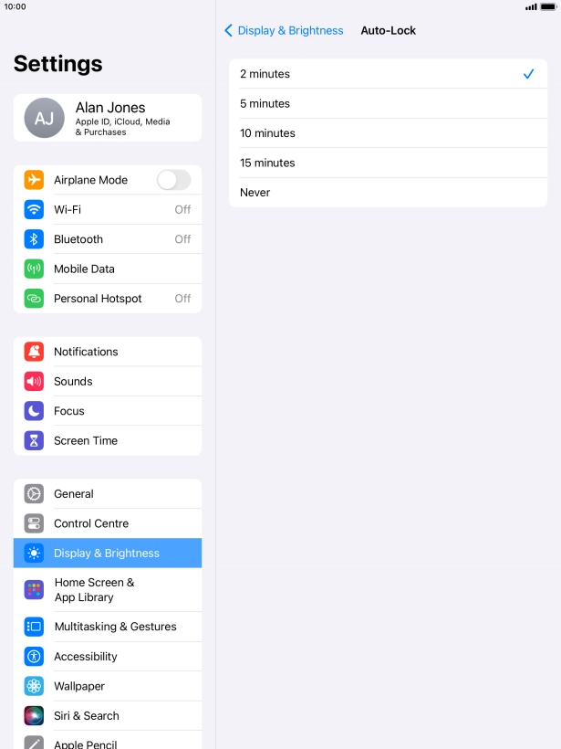 Press the required setting.
