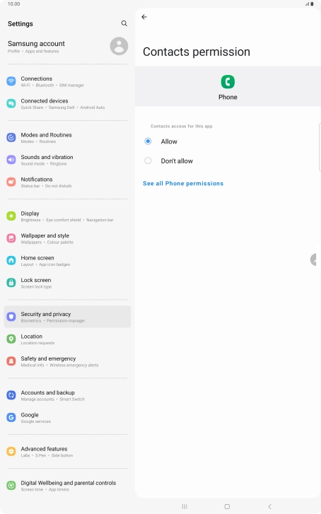 Press the required setting.