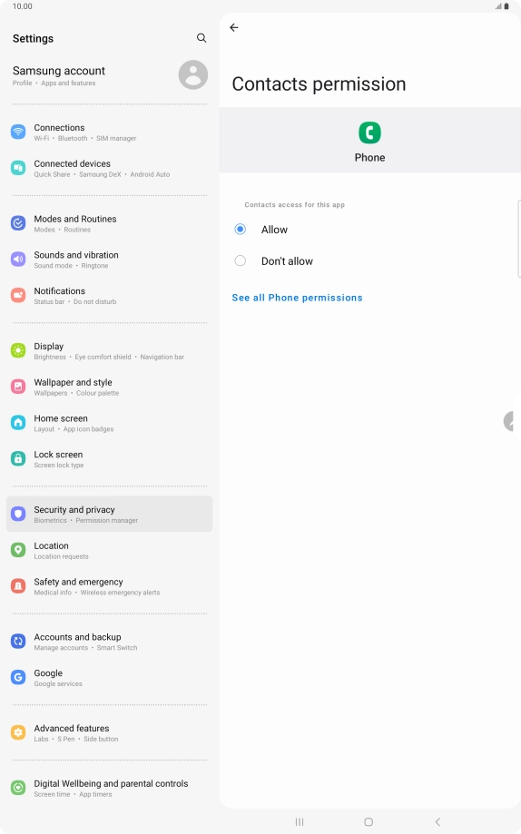 Press the required setting.