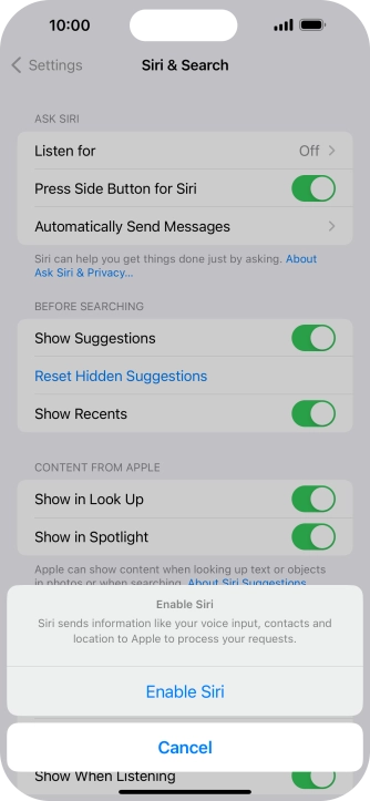 Press Enable Siri.