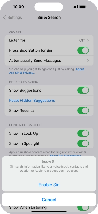 Press Enable Siri. Press Enable Siri.