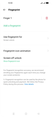 Press the delete icon next to the required fingerprint.