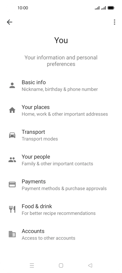 Press Basic info and follow the instructions on the screen to select phone owner settings.