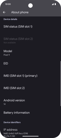 Your phone's software version is displayed below Android version.