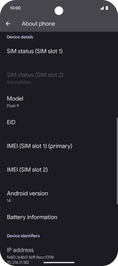 Your phone's software version is displayed below Android version.