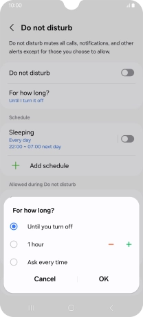 Press the required setting.