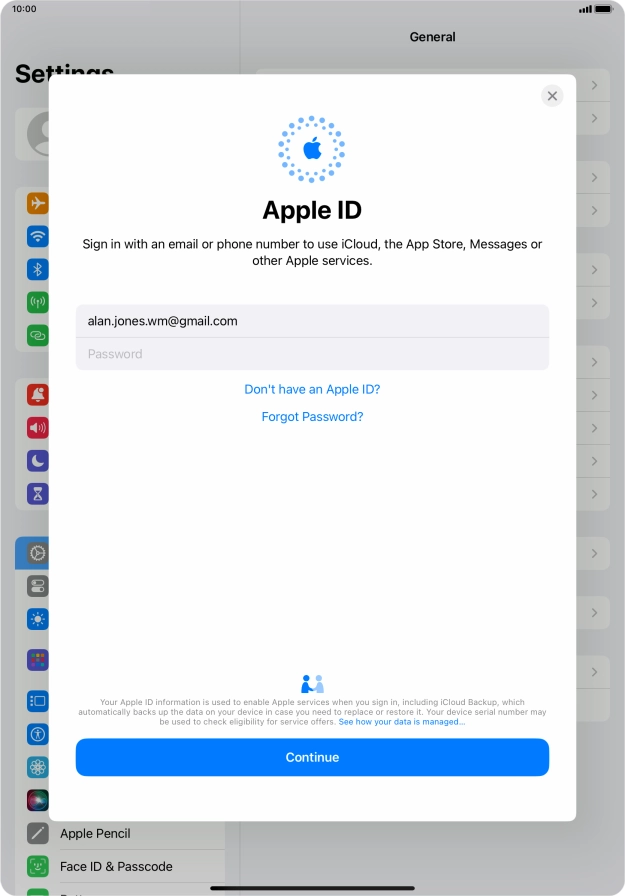 Press Password and key in the password for your Apple ID.