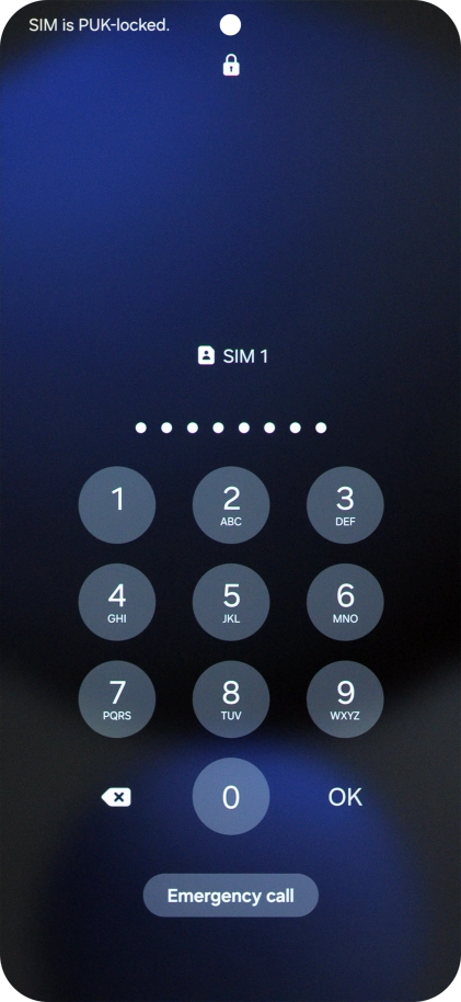 Key in the PUK and press OK.