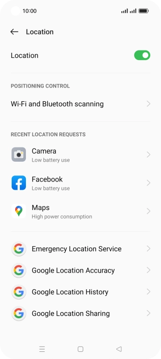 Press Google Location Accuracy. Press Google Location Accuracy.