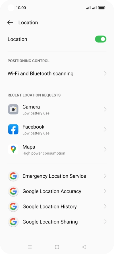 Press Google Location Accuracy. Press Google Location Accuracy.