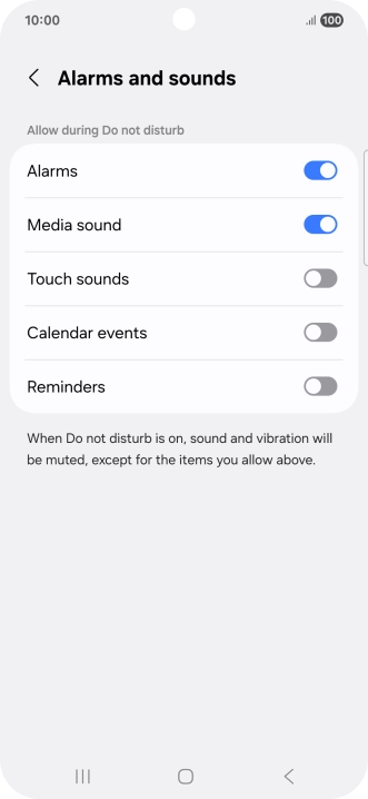 Press the required settings to turn sound and vibration for the selected functions on or off. Press the required settings to turn sound and vibration for the selected functions on or off.