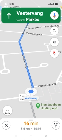 The travel information at the bottom of the screen shows your estimated time of arrival and distance to destination.
