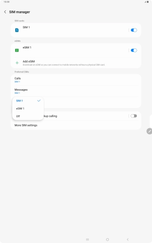 Press the required setting.
