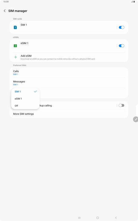 Press the required setting.