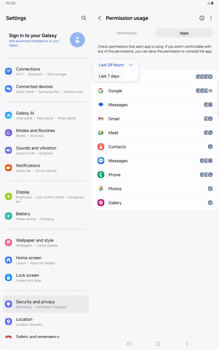 Press the required setting.