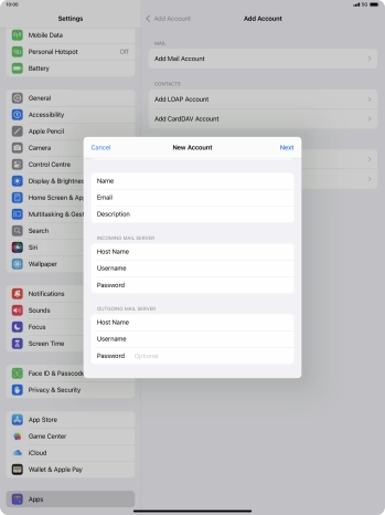 Press Password and key in the password for your email account.