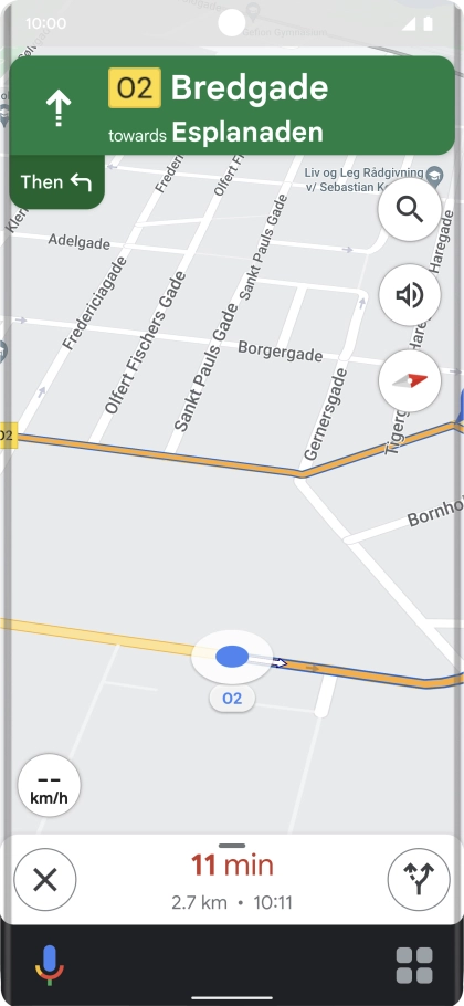The travel information at the bottom of the screen shows your estimated time of arrival and distance to destination.