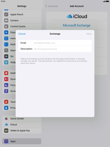 Press Email and key in your email address.