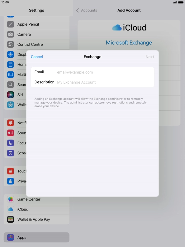 Press Email and key in your email address.