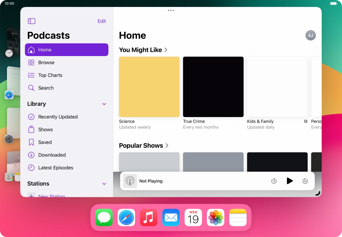 Press the required application in Dock and drag it to the required location on the screen.