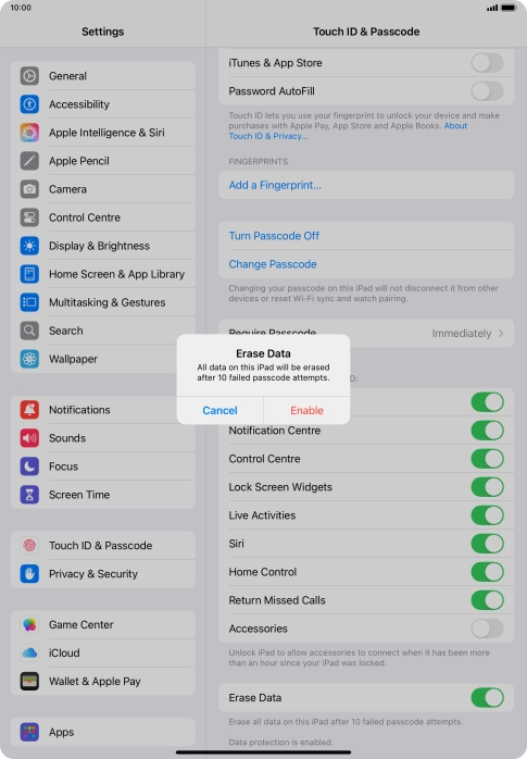 If you turn on the function, press Enable.