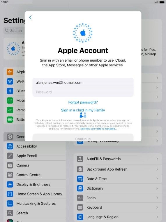 Press Password and key in the password for your Apple ID.