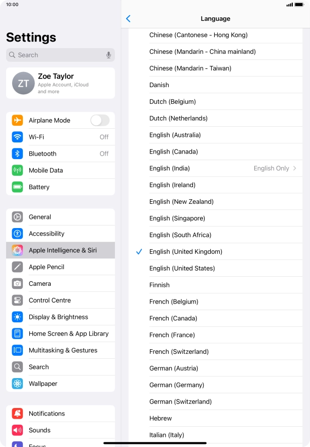 Press the required language.