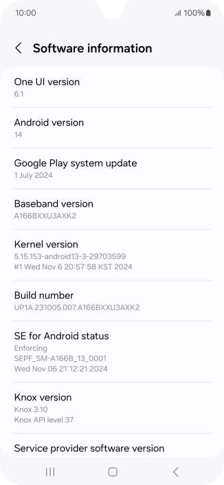Your phone's software version is displayed below Android version.