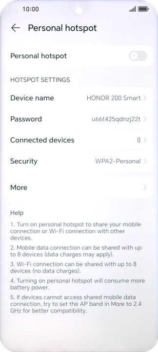 Press Device name and key in the required name for the Wi-Fi hotspot.