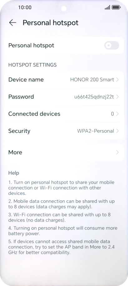 Press Device name and key in the required name for the Wi-Fi hotspot.