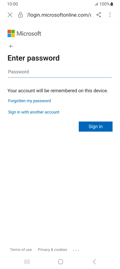 Press Password and key in the password for your email account.