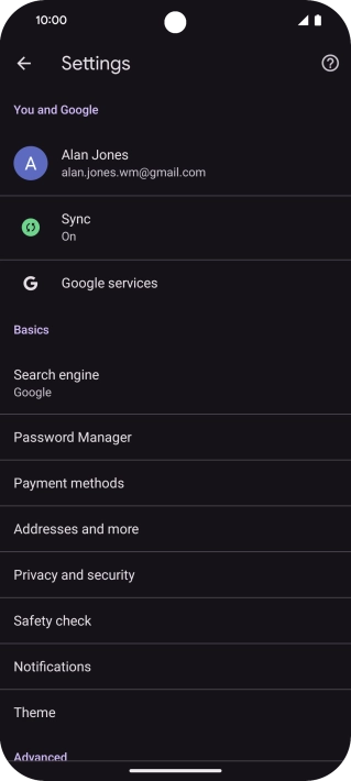 Press Privacy and security.