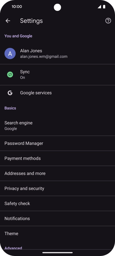 Press Privacy and security.