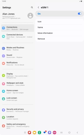 Press the indicator to turn use of the eSIM on or off. Press the indicator to turn use of the eSIM on or off.