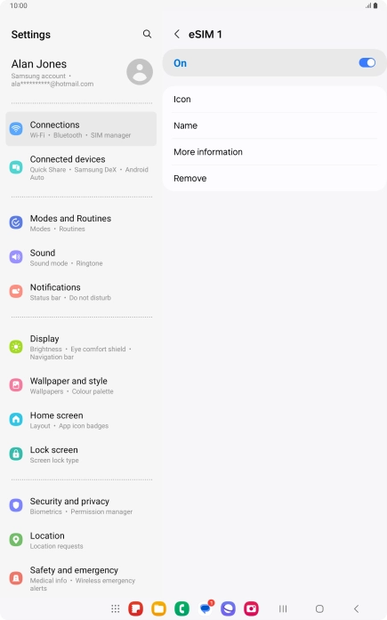 Press the indicator to turn use of the eSIM on or off. Press the indicator to turn use of the eSIM on or off.
