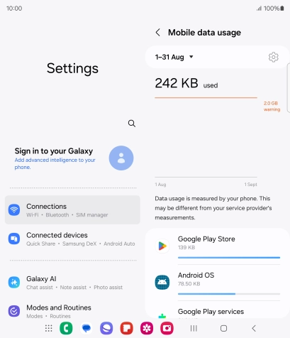 The data usage for each application is displayed below the name of the application.