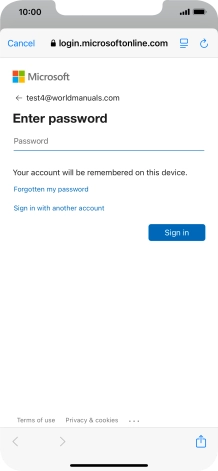 Press Password and key in the password for your email account.