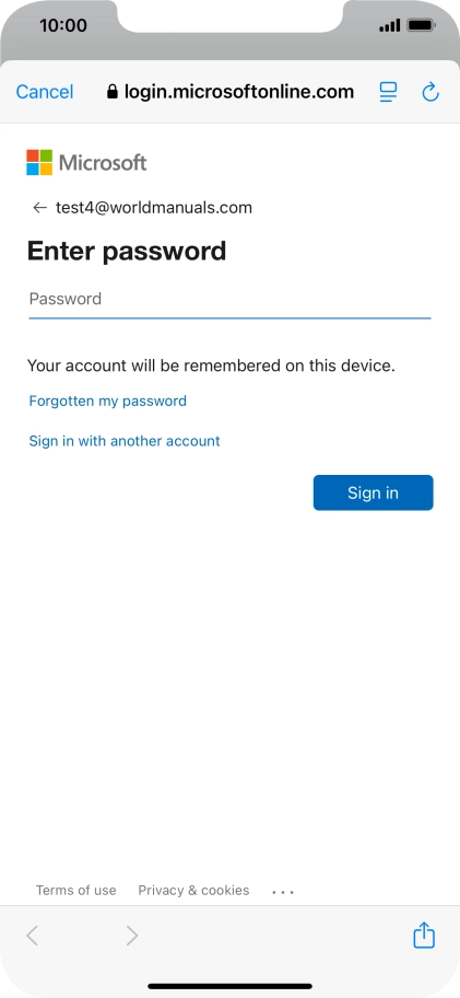 Press Password and key in the password for your email account.