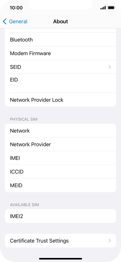 Your phone's EID number is displayed below EID.