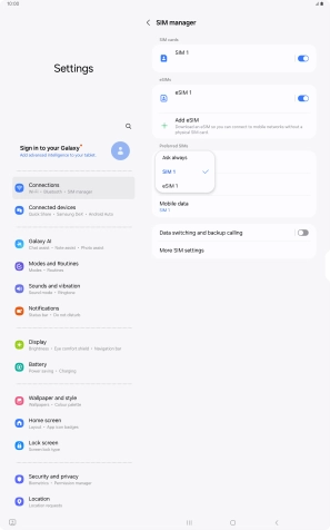 Press the required setting.