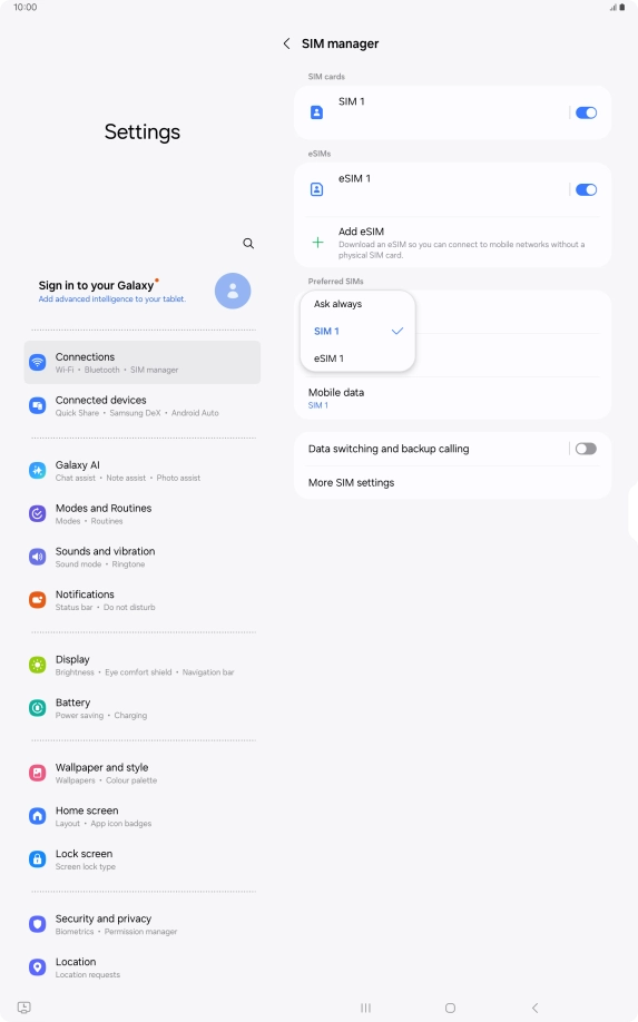 Press the required setting.